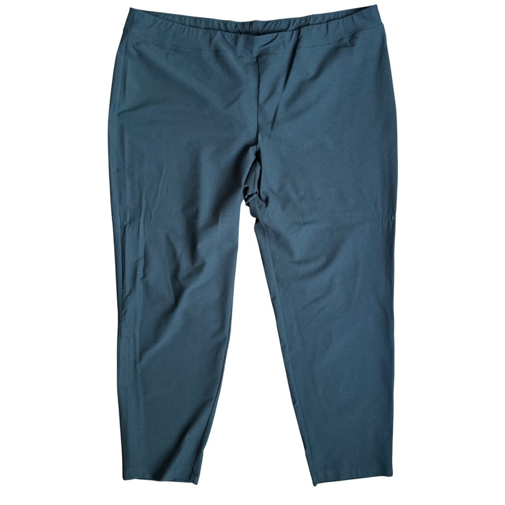 Eileen Fisher Ankle Pants Pull On Womens 2X Dark Green Stretch Crepe Minimalist